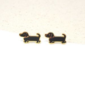 Handcrafted Black Dachshund Enamel Stud Earrings